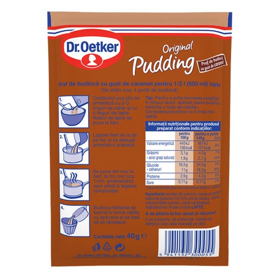 Praf de Budinca Premium cu Gust de Caramel Dr. Oetker, 38 g, Praf pentru Budinca, Mix pentru Budinca, Mix de Budinca, Budinca Instant, Budinca de Caramel, Amestec pentru Budinca, Budinca Dr Oetker, Praf Budinca de Caramel