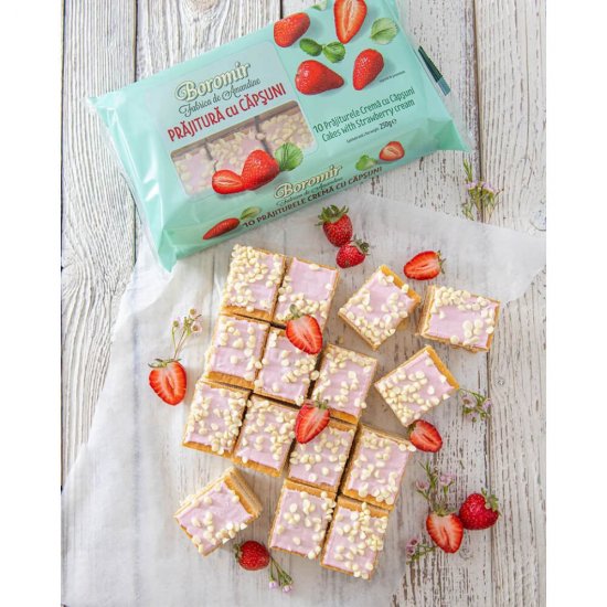 Prajitura cu Capsuni BOROMIR, 250 g, Prajitura cu Fructe, Desert cu Fructe, Prajitura cu Crema de Fructe, Desert cu Crema, Prajitura cu Capsuni, Desert cu Crema de Capsuni, Prajituri cu Crema de Capsuni, Prajituri Boromir