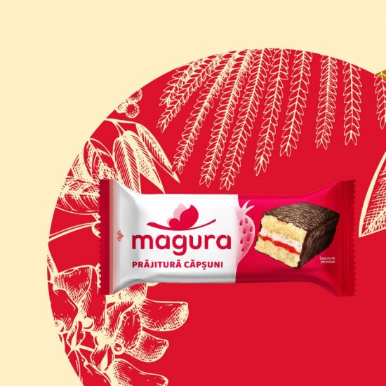 Prajitura cu Crema de Capsuni Magura, 35 g, 24 Buc/Set, Prajitura cu Capsuni, Prajitura Crema de Capsuni, Prajitura Capsuni, Prajitura Magura, Prajitura cu Capsuni Magura, Prajitura Magura cu Capsuni, Prajitura Magura cu Crema de Capsuni