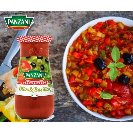 Sos Olive & Basilico Panzani, 400 g, Sos pentru Paste cu Masline si Busuioc, Sos Paste cu Busuioc, Sos Aromat pentru Paste, Sos Paste cu Rosii, Sos Olive and Basilico pentru Paste, Sos de Rosii pentru Paste, Sosuri Panzani, Sosuri pentru Paste