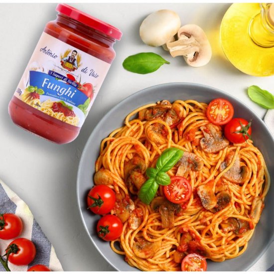 Sos pentru Paste Antonio Di Vaio Funghi, 350g, Sos Paste, Sos Funghi, Sos pentru Paste, Sos Paste Antonio Di Vaio, Sos Funghi pentru Paste, Sos Paste Fara Carne, Sos Paste cu Ciuperci, Sos Pentru Paste Gata Preparat
