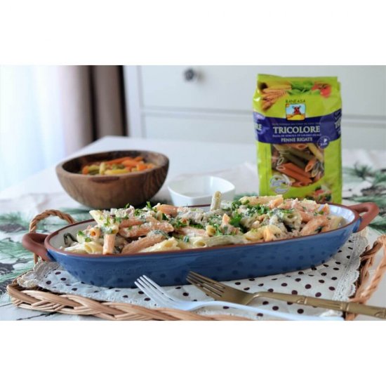 Penne Rigate Tricolore din Grau Dur Baneasa, 500 g, Paste Fainoase Penne Rigate Tricolore, Paste Fainoase Baneasa, Paste din Grau Dur, Paste Fainoase de Grau Dur, Punga de Paste Penne Rigate, Paste Penne la Punga