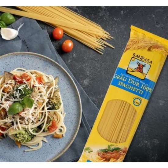 Spaghetti din Grau Dur Baneasa, 1 kg, Paste Fainoase Spaghetti, Paste Fainoase Baneasa, Paste din Grau Dur, Paste Fainoase de Grau Dur, Punga de Paste Spaghetti, Paste Spaghetti la Punga, Spaghete din Grau Dur, Paste Spaghete, Spaghete Integrale