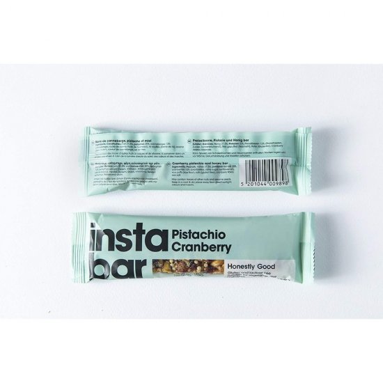 Baton cu Fistic si Merisoare Instabar Pistachio Cranberry, 35 g, Batoane cu Fistic si Merisoare, Batoane cu Fistic, Baton cu Fistic, Baton cu Merisoare, Baton Merisoare Fistic, Baton Organic, Baton Vegetarian, Batoane Vegetariene, Batoane Fara Gluten