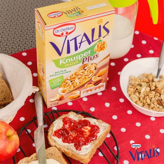 Musli Extra Crocant Amestec de Nuci Dr. Oetker Vitalis, 450 g, Musli Extra Crocant Vitalis, Vitalis Musli Extra Crocant cu Nuci, Musli Vitalis Dr. Oetker, Musli cu Nuci, Musli Crocant cu Nuci, Cereale Crocante Dr. Oetker, Cereale Vitalis Extra Crocante