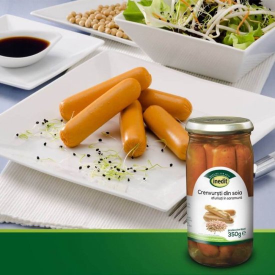 Crenvusti Vegetali Afumati Inedit, 350 g, Crenvursti Vegetali, Crenvursti din Soia, Crenvusti de Soia pentru Hot Dog, Crenvusti de Soia Afumati in Saramura, Inedit Crenvusti de Soia in Saramura, Inedit Crenvusti de Post, Crenvusti Vegetali in Saramura