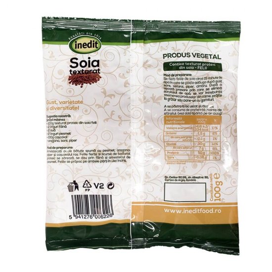 Felii de Soia Inedit, 100 g, Inedit Felii Soia, Soia Inedit, Inedit Soia Felii, Soia Texturat Felii, Produse de Post, Felii Soia pentru Snitele, Bucati de Soia pentru Snitele