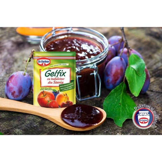 Gelfix cu Indulcitor din Stevia Dr.Oetker, 25g, Gelfix pentru Dulceata, Gelfix pentru Jeleuri, Gelfix Dr.Oetker, Gelfix Dulceturi, Gelfix Fructe, Gelfix Stevia, Gelfix Gem, Gelfix pentru Gem, Gelfix Gelatina, Gelfix cu Stevia, Gelfix Instant