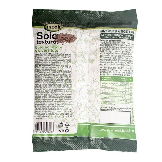Granule de Soia Inedit, 100 g, Inedit Granule Soia, Soia Inedit, Soia, Granule de Soia pentru Ardei Umpluti, Soia Texturat, Bucati de Soia Deshidratate, Cuburi de Soia Deshidratate, Soia Granule Inedit pentru Chiftele si Ardei Umpluti de Post