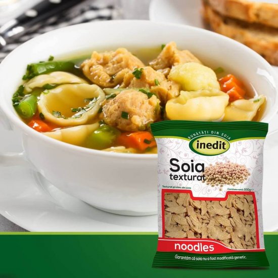 Noodles de Soia Inedit, 100 g, Inedit Noodles Soia, Soia Inedit, Inedit Soia Noodles, Soia, Produse de Post, Fasii de Soia, Inedit Fasii de Soia, Soia Texturat, Bucati de Soia Deshidratate, Cuburi de Soia Deshidratate