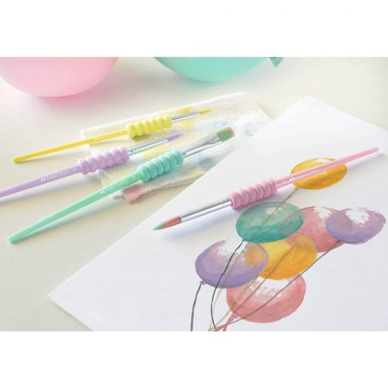 Set 4 Pensule cu Par Sintetic Faber-Castell Soft Touch Pastel, Grip Moale, Marimi si Culori Diferite, Pensule Pictura, Set Pensule Pictura, Penson Pictura, Set Pensoane, Pensoane de Pictat, Pensula Pictura, Pensule pentru Pictura, Pensoane pentru Pictat