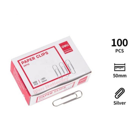 Cutie 100 Agrafe de Birou DELI Essential, Crom, 50 mm, Agrafe pentru Hartie, Agrafe Hartie, Agrafe pentru Documente, Agrafe pentru Foi de Hartie, Agrafe Coli de Hartie, Agrafe de Birou, Agrafe Birou pentru Hartie, Agrafe Hartie pentru Birou