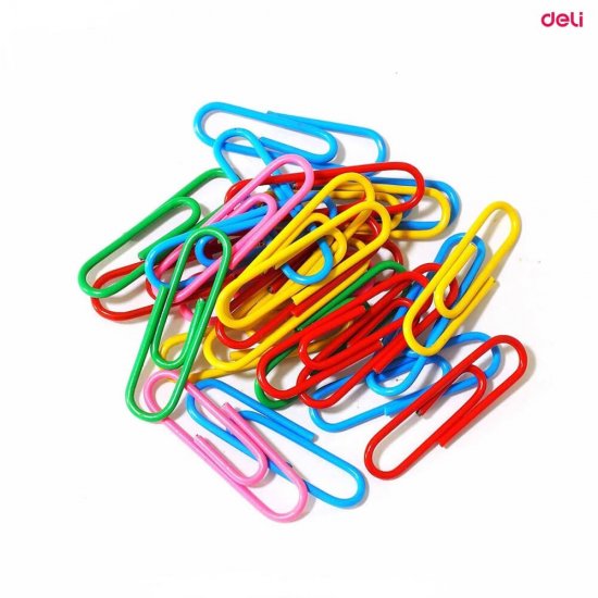 Cutie 100 Agrafe de Birou DELI Essential, Colorate, 33 mm, Agrafe pentru Hartie, Agrafe Hartie, Agrafe pentru Documente, Agrafe pentru Foi de Hartie, Agrafe Coli de Hartie, Agrafe de Birou, Agrafe Birou pentru Hartie, Agrafe Hartie pentru Birou