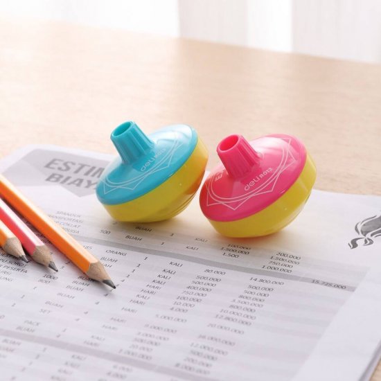 Ascutitoare Titirez Deli, Galben/Albastru, cu Container, Titirez Ascutitoare Deli, Ascutitori Titirez, Titireze Ascutitori, Titirezi Ascutitori, Ascutitoare Colorata, Ascutitoare Interactiva, Ascutitori Deli, Ascutitoare Simpla