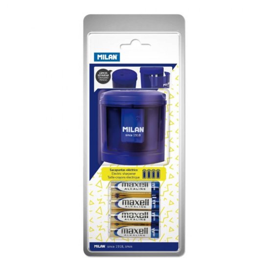Ascutitoare Electrica Simpla Milan, cu Baterii si Container, Plastic, Albastra, Ascutitoare Simpla pentru Creioane, Ascutitoare Electrica, Ascutitoare cu Container, Ascutitoare de Creioane pentru Scoala