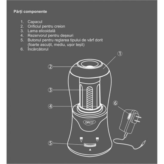 Ascutitoare Dubla Electrica Daco, 220V, cu Container, pentru Creioane 6.5/11 mm, Plastic, Rosie, Functie Auto Stop, Ascutitoare Dubla Electrica Creioane, Ascutitoare Electrica cu Container, Ascutitoare Scolara Electrica