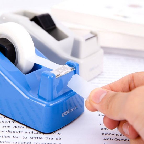 Dispenser Banda Adeziva Deli E811, 18 mm, Gri, Suport Banda Adeziva, Suporturi si Dispensere Banda Adeziva, Deli Dispenser Banda Adeziva, Dispenser Banda Scotch, Suport si Dispenser Banda Scotch, Dispensere Scotch pentru Birou