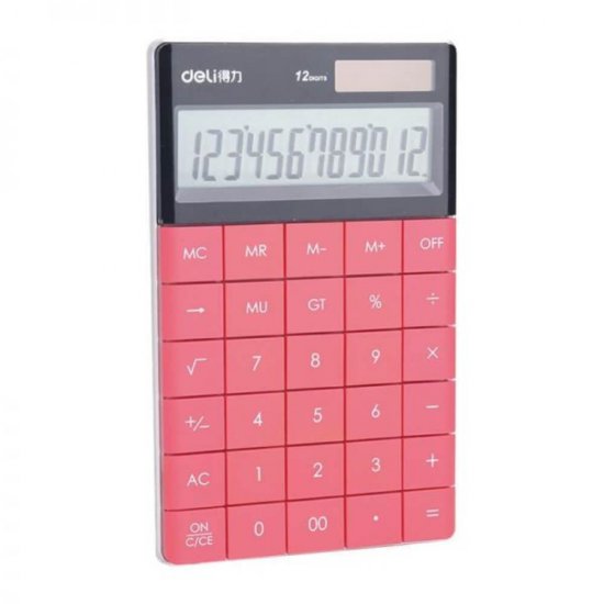 Calculator de Birou Modern Deli 1589, 12 Digits, Rosu, Alimentare Dubla, Calculator Birou, Calculator de Birou, Calculatir Birou 12 Digits, Calculator Birou cu Verificare si Corectie, Calculator Birou Deli 