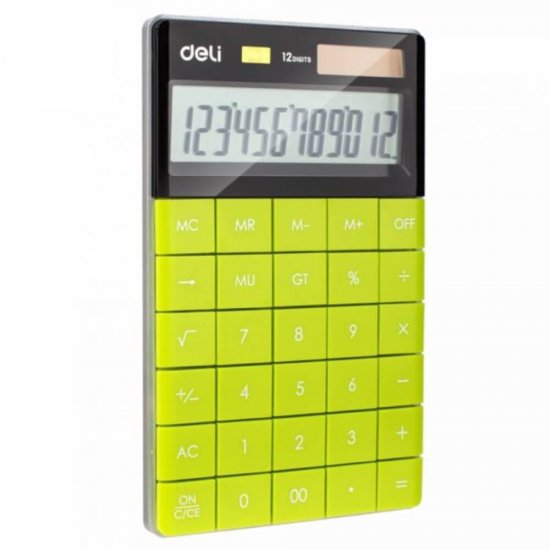 Calculator de Birou Modern Deli 1589, 12 Digits, Verde, Alimentare Dubla, Calculator Birou, Calculator de Birou, Calculatir Birou 12 Digits, Calculator Birou cu Verificare si Corectie, Calculator Birou Deli 
