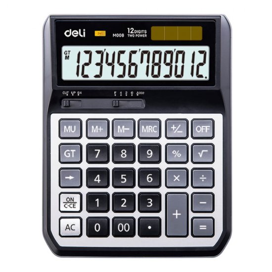 Calculator de Birou Modern Deli M008 20, 12 Digits, Negru/Gri, Alimentare Dubla, Calculator Birou, Calculator de Birou, Calculatir Birou 12 Digits, Calculator Birou cu Verificare si Corectie, Calculator Birou Deli 