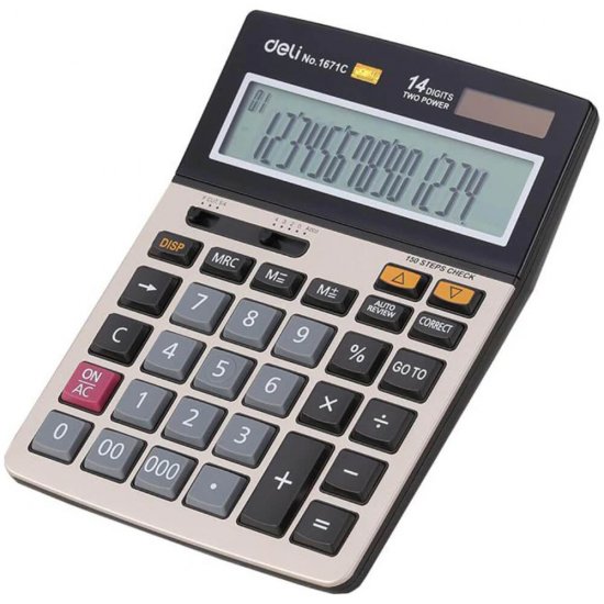 Calculator de Birou Deli 1671C, 14 Digits, Gri/Negru, Alimentare Dubla, Calculator Birou, Calculator de Birou, Calculatir Birou 14 Digits, Calculator Birou cu Verificare si Corectie, Calculator Birou Deli 