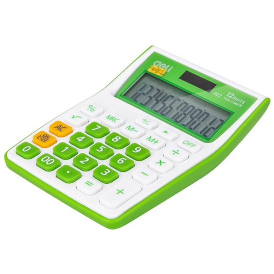 Calculator de Buzunar Deli 1122, 12 Digits, Alb/Verde, Alimentare Dubla, Calculator Buzunar, Calculator de Buzunar, Calculatir Buzunar 12 Digits, Calculator Buzunar cu Verificare si Corectie, Calculator Buzunar Deli 