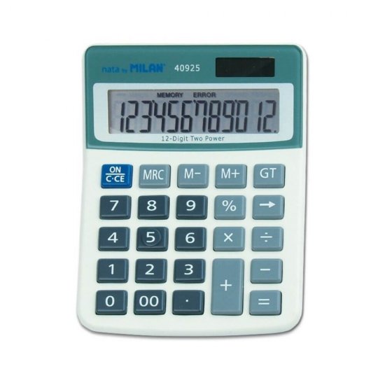 Calculator de Birou MILAN, 12 Digits, 130x100x15 mm, Alimentare Duala, Corp din Plastic Alb, Calculatoare Birou, Calculator 12 Digits, Calculator 12 DG de Buzunar, Calculator de Birou MILAN, Calculatoare Buzunar, Calculator Portabil