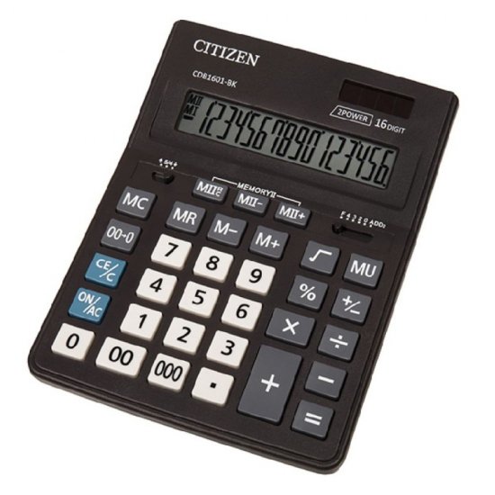 Calculator de Birou CITIZEN CDB1601, 16 DG, 205x155 mm, Afisaj Inclinat, Format Mare, Functii, Culoare Neagra