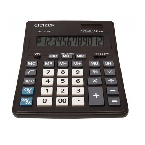 Calculator de Birou CITIZEN CDB1201, 12 DG, 205x155 mm, Afisaj Inclinat, Format Mare, Culoare Neagra