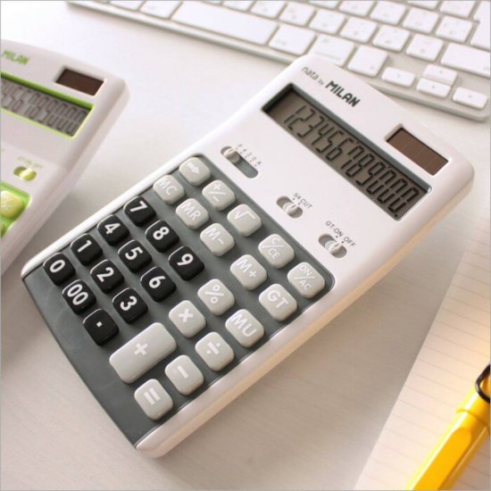 Calculator de Birou MILAN, 12 Digits, 170x105x20 mm, Alimentare Duala, Corp din Plastic Alb/Gri, Calculatoare Birou, Calculator 12 Digits, Calculator Buzunar, Calculator de Birou MILAN, Calculatoare Buzunar, Calculator Portabil