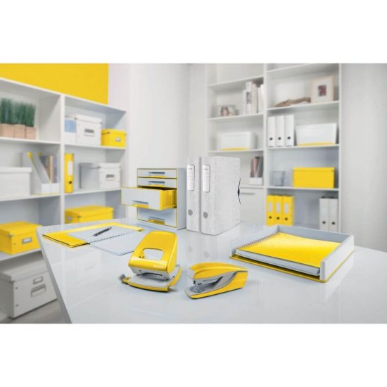 Capsator Mini Leitz 5528, 10 Coli, Capse Nr. 10, Galben Metalizat, Corp Metalic, Mini Capsator Leitz, Mini Capsator Modern, Mini Capsator de Birou, Capsator Mic de Birou, Mini Capsator Galben, Capsator cu Capse nr 10, Capsator pentru 10 Coli