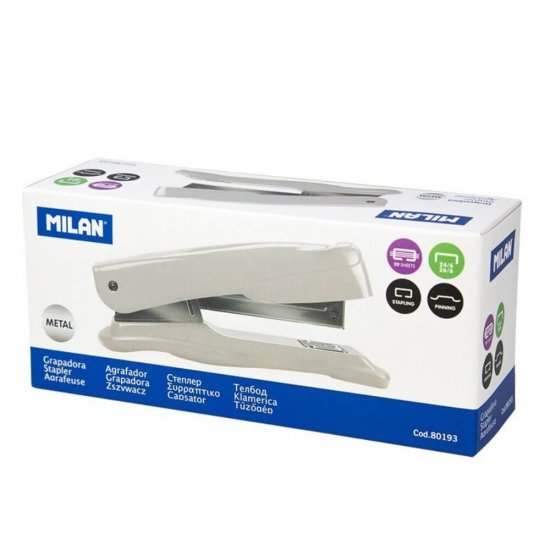 Capsator Metalic MILAN, 20 Coli, 24/6, 26/6, Alb, Capsatoare Metalice Manuale, Capsator Manual de Hartie, Capsatoare Metalice MILAN pentru Birou, Capsatoare 20 Coli, Capsatoare pentru Hartie, Capsator pentru Birou