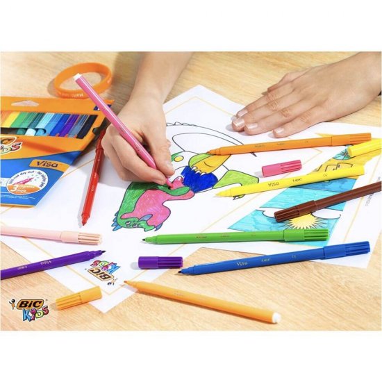 Set 12 Carioci Bic Visa, 12 Culori, Set Carioci Colorate, Carioci Colorate, Carioci pentru Desen, Carioci Colorate pentru Scoala, Carioci de Colorat, Seturi Colorate de Carioci, Rechizite Scolare