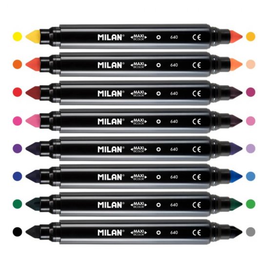 Set 8 Carioci Multicolore cu Doua Capete MILAN Maxi Bicolor, 16 Culori, Carioci cu Cantitate Mare de Cerneala, Carioci Multicolore, Set Carioci Multicolore, Set 8 Carioci, Carioci Milan, Carioci 16 Culori, Carioci Milan 16 Culori