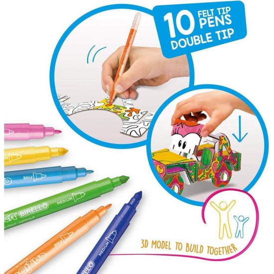 Set 10 Carioci CARIOCA 3D Mr. Wild + 2 Planse Tip Puzzle 3D, 2 Capete, Carioci Non-Toxice, Carioci de Colorat, Carioci cu Capat Dublu, Carioci Lavabile, Carioci cu Puzzle, Carioci pentru Copii