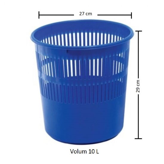 Cos de Plastic Birou, 10 L, 27x29 cm, Culoare Albastra, Cosuri pentru Birou, Cosuri din Plastic pentru Birou, Cos din Plastic pentru Hartii, Cos Plastic cu Perforatii, Cos de Plastic 10 L, Cosuri Mici pentru Hartii, Accesorii de Birou