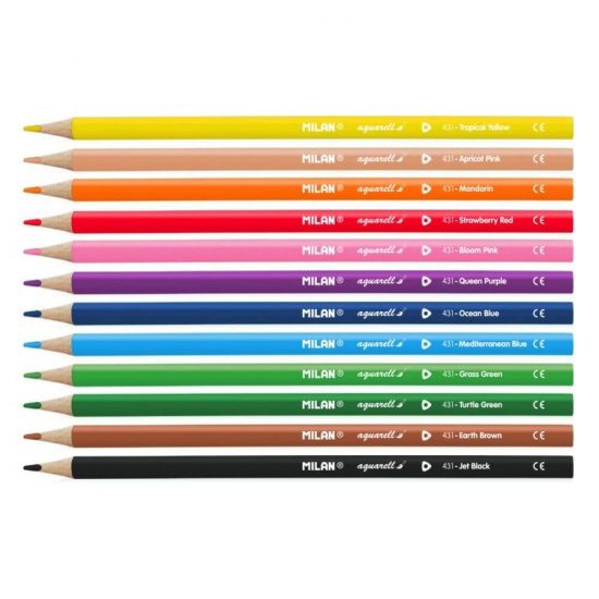 Set 12 Creioane Acuarela MILAN, 12 Culori Diferite Si Pensula Inclusa, Set Creioane Acuarela, Creioane Colorate Acuarela, Creioane pentru Pictura, Creioane Acuarela pentru Scolari, Creioane Acuarelabile, Creioane de Apa, Rechizite Scolare
