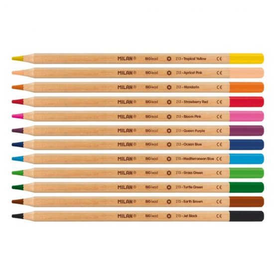 Set 12 Creioane Color MILAN, Corp din Lemn Hexagonal si Cutie Metalica, 12 Culori Diferite, Set Creioane Colorate, Creioane Colorate, Creioane pentru Desen, Creioane Colorate pentru Scolari, Creioane de Colorat, Rechizite Scolare
