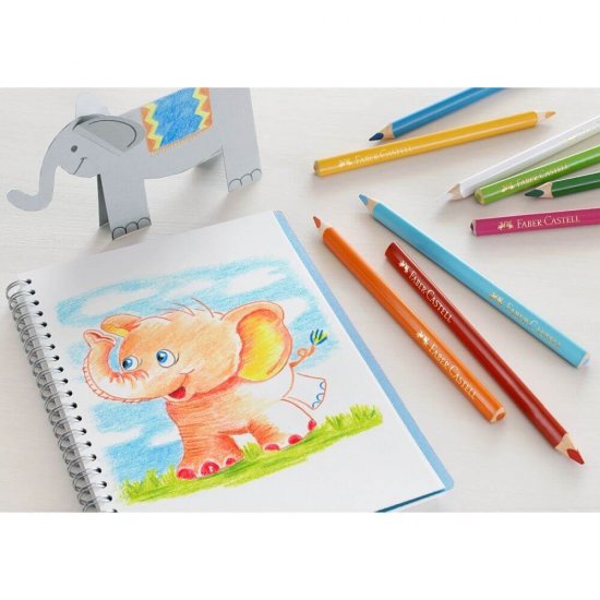 Set 10 Creioane Colorate Faber-Castell Jumbo, Triunghiulare, cu Ascutitoare Inclusa, Set Creioane Colorate si Ascutitoare, Set Creioane Colorate cu Ascutitoare, Creioane Faber Castell Jumbo, Creioane Colorate Jumbo, Creioane Colorate Corp Colorat