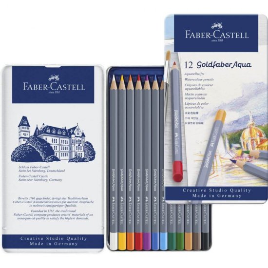 Set 12 Creioane Colorate Acuarela Faber-Castell Goldfaber Aqua, Diverse Culori, Creioane Acuarela Faber Castell Goldfaber Aqua, Creioane Colorate, Creioane Set, Set Creioane Colorate, Creion Colorat, Creioane Scoala, Creioane Acuarela pentru Desen