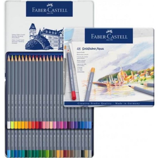 Set 48 Creioane Colorate Acuarela Faber-Castell Goldfaber Aqua, Diverse Culori, Creioane Acuarela Faber Castell Goldfaber Aqua, Creioane Colorate, Creioane Set, Set Creioane Colorate, Creion Colorat, Creioane Scoala, Creioane Acuarela pentru Desen