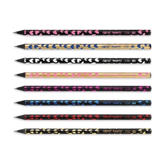 Set 72 Creioane Grafit Fatih Hearts, Mina HB, Corp Rotund de Lemn Negru, Creioane HB din Lemn Negru, Set Creioane Grafit HB, Creion HB, Seturi Creioane Grafit pentru Scoala, Creion HB Grafit, Creioane pentru Schite si Grafica, Creioane Desen Tehnic