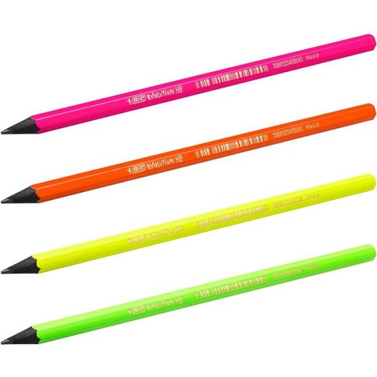 Creion Grafit BIC Evolution Fluo, 12 Buc/Set, Mina HB, Creion HB Grafit BIC Evolution Fluo, Creioane Grafit, Set Creioane Grafit, Creioane Grafit Desen, Creioane Desen, Creion Grafit fara Lemn