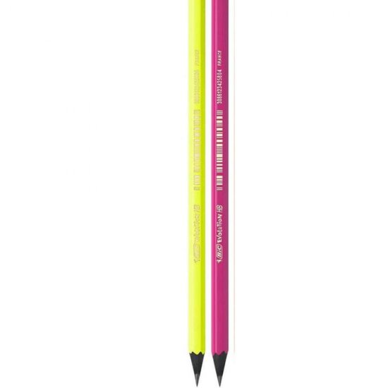 Creion Grafit BIC Evolution Fluo, 2 Buc/Set, Mina HB, Radiera si Ascutitoare Inclusa, Creioane HB, Creioane Grafit, Set Creioane Grafit, Creioane Grafit Desen, Creioane Desen, Creion Grafit fara Lemn, Creion pentru Desen, Creion Grafit Mina HB