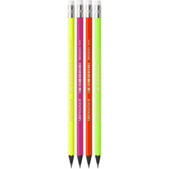 Creion Grafit BIC Evolution Fluo, 4 Buc/Set, Mina HB, Radiera in Capat, Multicolor, Creion HB Grafit BIC Evolution Fluo cu Radiera in Capat, Creioane HB, Creioane Grafit, Set Creioane Grafit, Creioane Grafit Desen, Creioane Desen