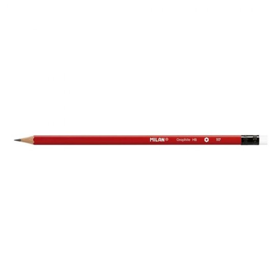 Set 12 Creioane Grafit MILAN, Mina HB, Corp de Lemn Hexagonal si Radiera, Creioane HB cu Radiera, Creioane Grafit HB cu Radiera, Creioane HB MILAN, Set Creioane Grafit, Creion HB Grafit, Creioane pentru Schite si Grafica, Creioane Desen Tehnic