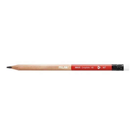 Set 12 Creioane Grafit MILAN Maxi, Mina HB, Corp de Lemn Triunghiular si Radiera, Creioane  HB cu Radiera, Creioane Grafit HB cu Radiera, Creioane HB MILAN, Set Creioane Grafit, Creion HB Grafit, Creioane pentru Schite si Grafica, Creioane Desen Tehnic