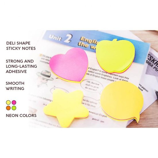 Notite Adezive Deli Stick Up, Mar, 76x76 mm, 4 Culori Neon, 80 File/Set, Notite Adezive Mar, Notite Adezive Model Mar, Notite Adezive Forma Mar, Notes Adeziv Deli, Notite Adezive Colorate, Notite Autoadezive Colorate