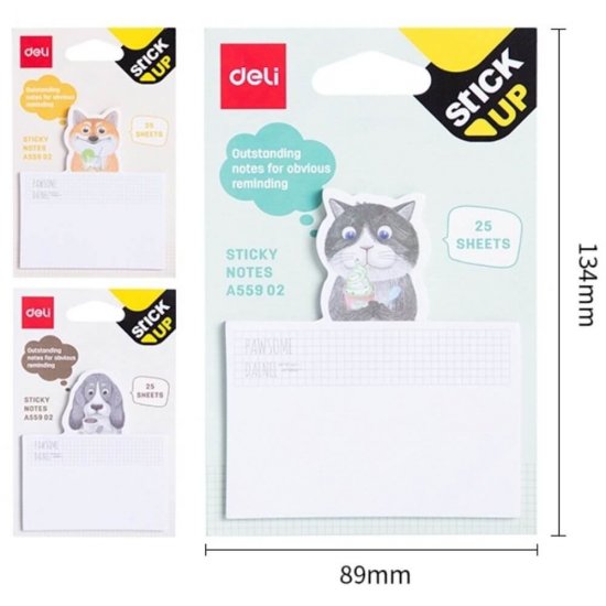 Notite Adezive Deli Stick Up, cu Pisica, 75x84 mm, 25 File/Set, Notite Adeziv cu Pisica, Notite Adezive cu Pisici, Biletele Adezive cu Pisica, Biletele Adezive cu Pisici, Bloc Notes Adeziv cu Pisica