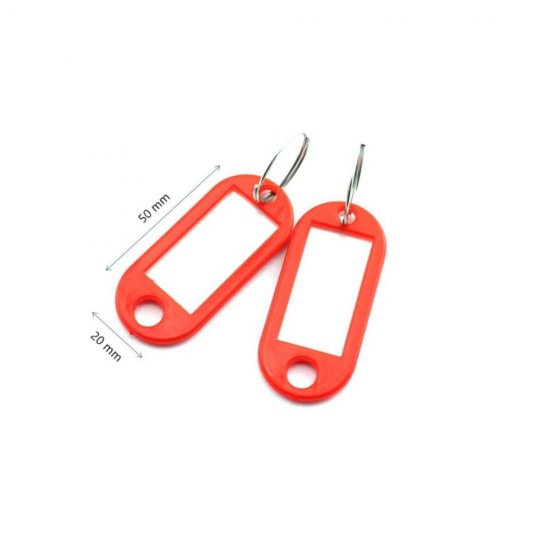 Breloc cu Eticheta pentru Chei, 50x20 mm, 100 Buc/Set, Rosu, Tag pentru Chei, Breloc din Plastic pentru Chei